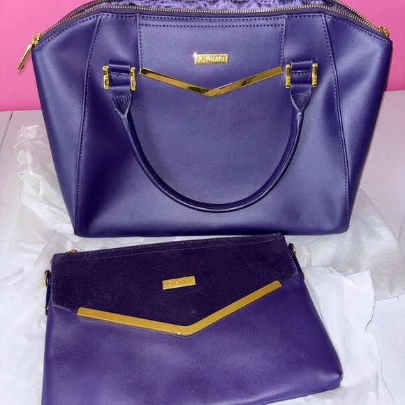 Joy & Iman Handbags - Joy & Iman Purple and Gold Satchel Set